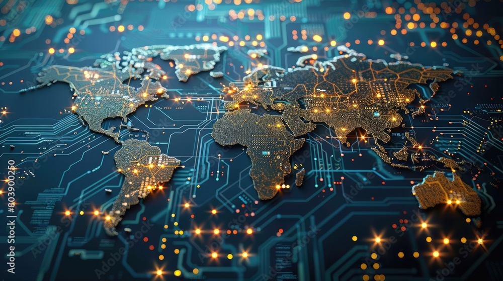 Aufkleber 3d circuit board with digital world map