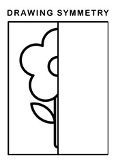 Drawing symmetry page for kids. drawing symmetry cartoon the sunflower. Activity for preschool and school children. Education worksheet Printable