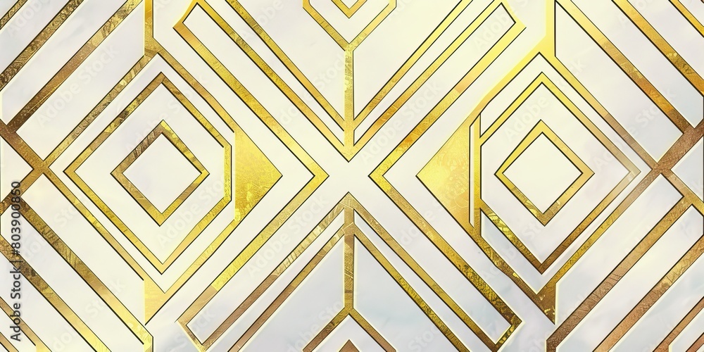 Poster white background with gold lines in an art deco style, featuring symmetrical geometric patterns for 