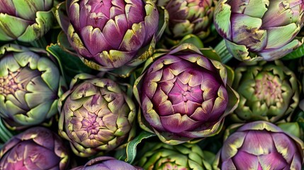 Obraz premium Fresh artichokes at close-up, vibrant vegetable texture