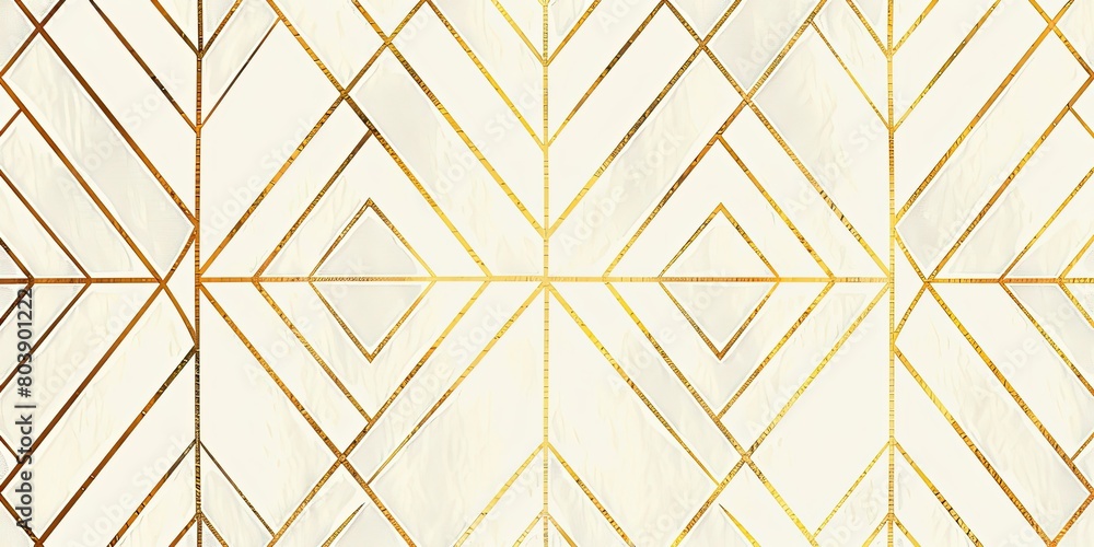 Poster white background with gold lines in an art deco style, featuring symmetrical geometric patterns for 