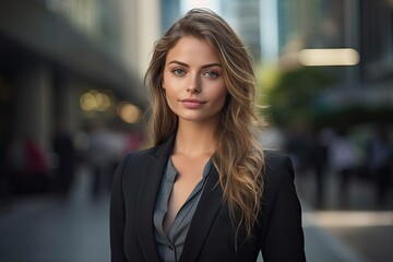 Naklejka premium Confident business woman in city