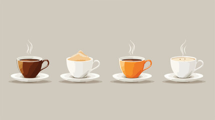Cups of tasty coffee on light background style