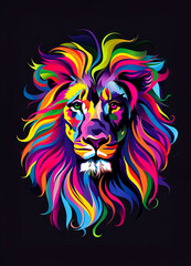 Lion head with colorful rainbow hair. illustration for your design