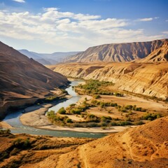 Dramatic desert landscape with winding river