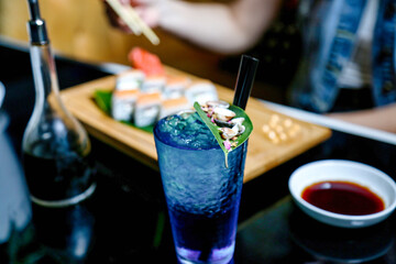 Blue Liquid and Sushi Plate