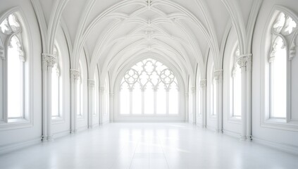 Fototapeta premium Ornate gothic cathedral interior with arched windows