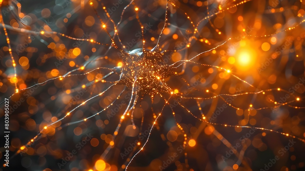 Poster futuristic visualization of genomic data flowing through neurons showing health predictions. concept
