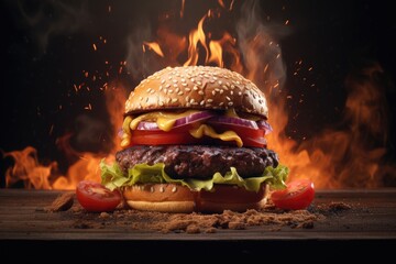 Delicious Flame-Grilled Burger with Melted Cheese