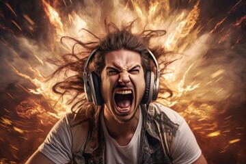 intense expression of man with headphones