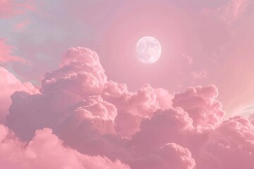 Obraz premium Full Moon Rising in a Star-Filled Pink Sky - Celestial Observations, Romantic Nightscapes, Nature Wallpapers
