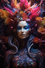 Naklejka premium Vibrant floral portrait with ethereal beauty