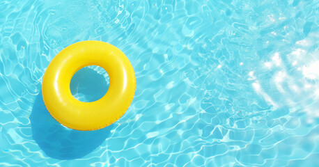 Summe concept, Swimming pool ring float gently floating on the vibrant blue water.