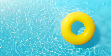 Summe concept, Swimming pool ring float gently floating on the vibrant blue water.