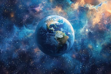 Fototapeta premium Paint a fantastical watercolor representation of a planet seen from space
