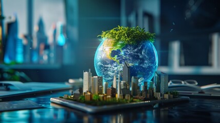 Fototapeta premium A corporate report highlighting ESG (Environmental, Social, Governance) metrics within the green energy sector, showcasing sustainable business practices in the renewable energy industry