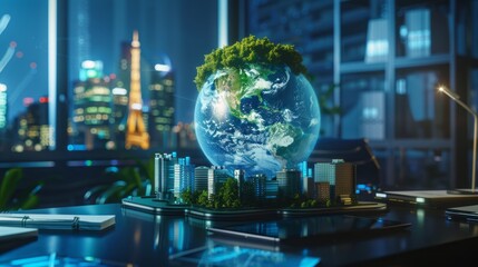 A corporate report highlighting ESG (Environmental, Social, Governance) metrics within the green energy sector, showcasing sustainable business practices in the renewable energy industry