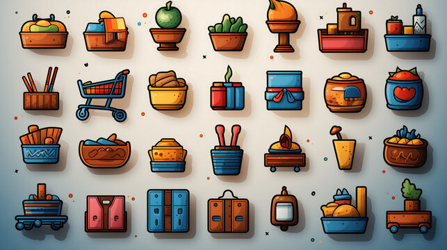 prety Cartoon Shopping cart icons set Flat illustration of Cute shopping icons for web AI Generated