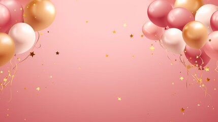 Party balloon pink background with little golden stars Illustrator 