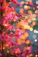 Beautiful fairy lights pattern with flowers for background