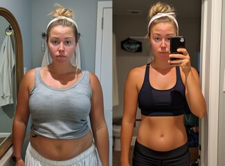 Weight Loss Progress of Young Woman. Detailed comparison showcasing a young woman's weight loss progress, before and after photos.