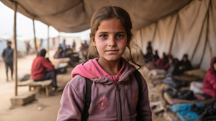 A girl in a refugee camp