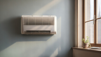 Air conditioner on the wall near window