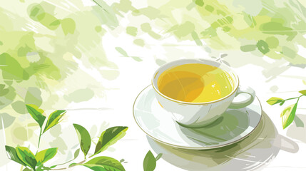 Dry green tea on white background style vector