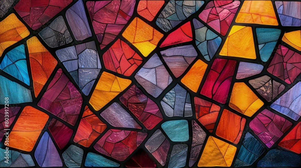 Aufkleber an abstract geometric background with overlapping triangles in shades of colorful creating a dynamic