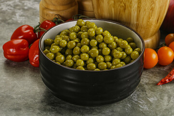 Sweet canned young green peas