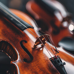 Fototapeta premium violin and bow, violin, ambience classic musical instrument, violin orchestra stock image, close-up violin music image background concept 