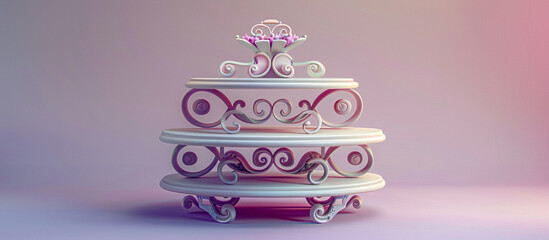 A whimsical three-step empty sweet stand, adorned with playful swirls and curlicues, evoking a sense of magic and wonder as it awaits its sugary adornments, rendered flawlessly in high