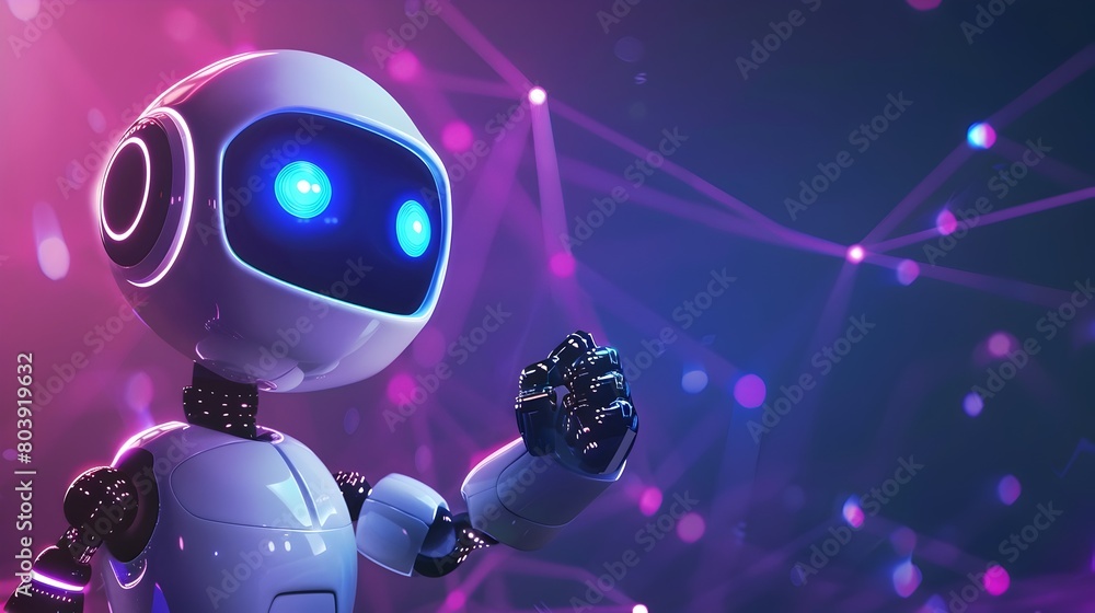 Poster futuristic digital assistant activates web 40 services in stylized animation rendering