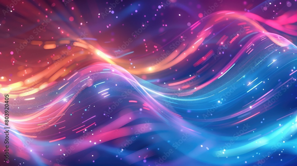 Poster abstract background of colorful light waves pulsating and intersecting, creating a dynamic and energ