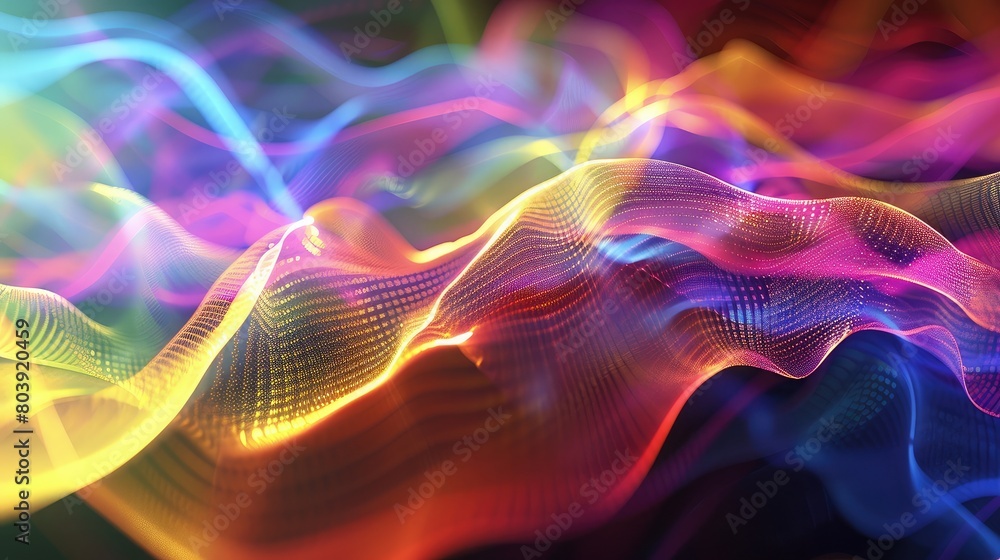 Poster abstract background of colorful light waves pulsating and intersecting, creating a dynamic and energ