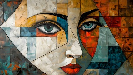 Abstract modern cubist painting of a woman perfect for wall art. Concept Abstract Art, Modern Painting, Cubist Style, Woman Portrait, Wall Art