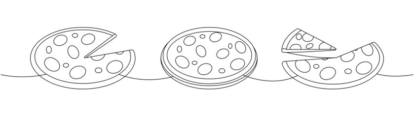 Fresh pizza one line continuous drawing. Traditional italian fast food continuous one line illustration.