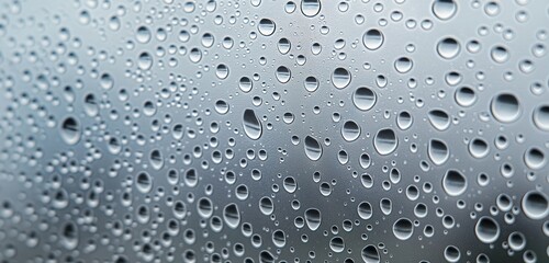 A clear, glass windowpane, its transparency compromised by the whimsical patterns of raindrops and condensation.