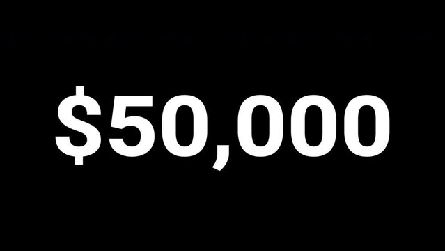 Increase counting numbers with dollar sign and decimal 0 to 100k  amount investment or figures concepts