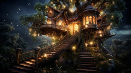 Obraz premium Magical Treehouse in Enchanted Forest