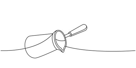 Turkish coffee brewing pot one line continuous drawing. Hand drawn elements for cafe menu, coffee shop. Vector linear illustration.