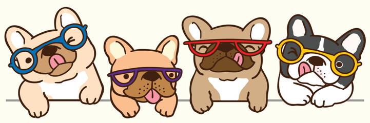 Vector Illustration of Cute Cartoon French Bulldog Head Characters on Isolated Background