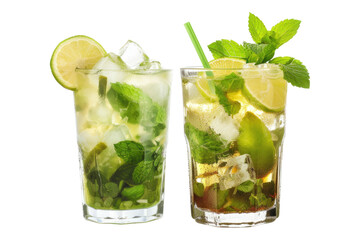 Caipirinha and Mojito drink isolated on transparent background