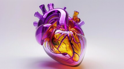 3D illustration of a heart made of glass.