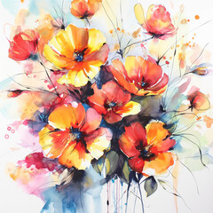 Watercolor flowers in a loose and expressive style