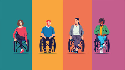 Four of different people with disabilities on color background