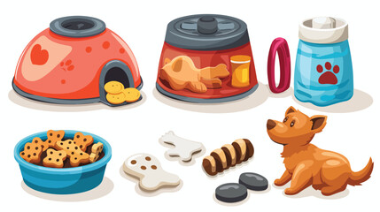 Four of pet care accessories and snacks  
