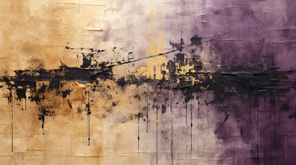 Abstract Art of Rough Purple Sketch Splatter Oil Painting on Old Paper Background