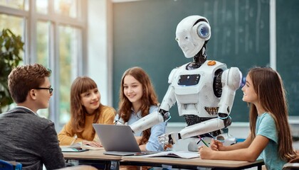 Ein Roboter unterrichtet in einer Schule