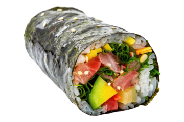Filled sushi burrito isolated on transparent background